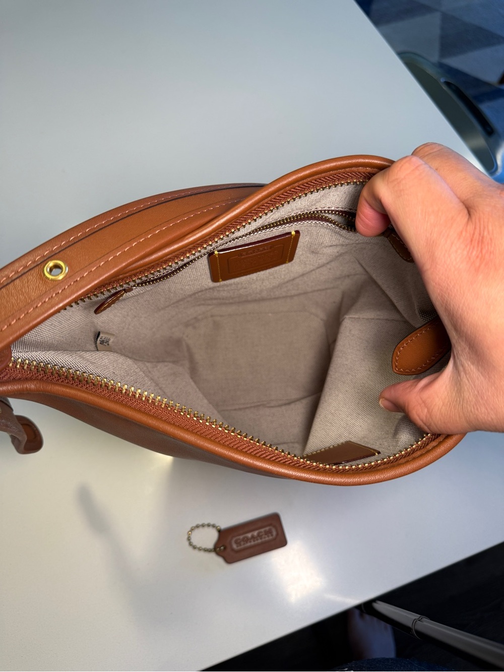 COACH - Duffle Sac Crossbody Bucket Bag in Amber Leather - Picture 9 of 15